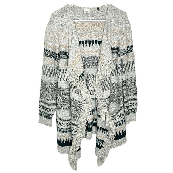 Cabi #3701 Shetland Fringe Open Front Cardigan Southwest Aztec Size Small - Picture 4 of 9